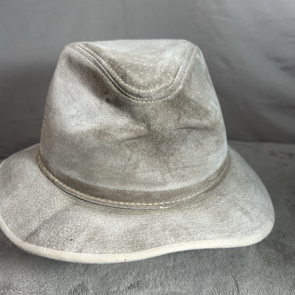 Henschel Hatquarters USA Leather Safari Hat Large Beige Outback Western Fedora